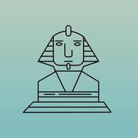 Sphinx of Giza ancient Egyptian pyramids black outline, blue gradient background, illustration art vector