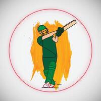 Cricket batter men playing shots with green helmets and pads, green kits, black and white background vector
