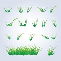 Set of green grass elements editable, grass cartoon set isolated on white background vector