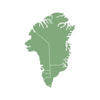Green map of Greenland divided into states and territories. White flat design isolated on a white background. Highly detailed illustration vector