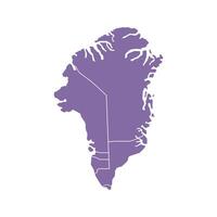 Purple map of Greenland divided into states and territories. White flat design isolated on a white background. Highly detailed illustration vector