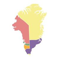 Colored map of Greenland divided into states and territories. White flat design isolated on a white background. Highly detailed illustration vector