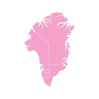 Pink map of Greenland divided into states and territories. White flat design isolated on a white background. Highly detailed illustration vector