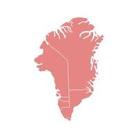 Red map of Greenland divided into states and territories. White flat design isolated on a white background. Highly detailed illustration vector