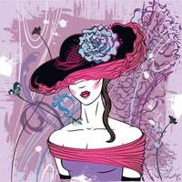 Lady in hat with flower - vector