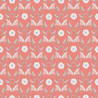 Seamless pattern with convolvulus plant, its flowers, and leaves. Retro template for prints. Pink background vector