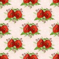 Seamless pattern in boho style with poppies. Hand drawn floral elements. Summer time. Floral bright pattern for textile, packaging, greeting cards, invitations, wedding decoration. Bohemian collection vector