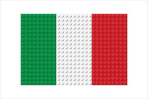 Italy flag icon. Italian flag composed of many plastic brick toy blocks. Building bricks pattern. Abstract illustration. Isolated on a white background vector