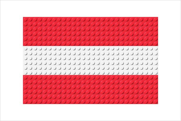 Austria flag icon. Austrian flag composed of many plastic brick toy blocks. Building bricks pattern. Abstract illustration. Isolated on a white background
