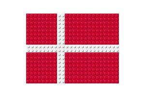 Denmark flag icon. Danish flag composed of many plastic brick toy blocks. Building bricks pattern. Abstract illustration. Isolated on a white background vector