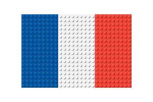 France flag icon. French flag composed of many plastic brick toy blocks. Building bricks pattern. Abstract illustration. Isolated on a white background vector