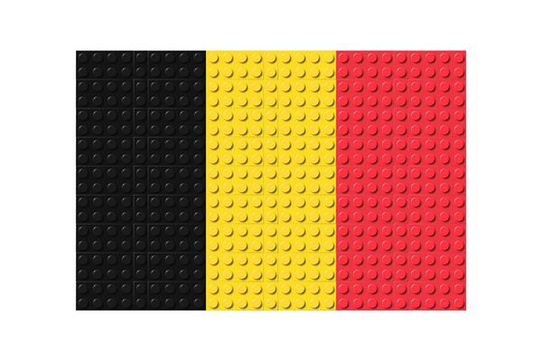 Belgium flag icon. Belgian flag composed of many plastic brick toy blocks. Building bricks pattern. Abstract illustration. Isolated on a white background