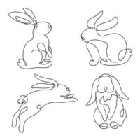 Set of line art rabbits icons. Set of abstract outline rabbits. Continuous line drawing, minimalism animals. vector