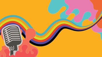 Retro Microphone with Colorful Abstract Waves on a Vibrant Background vector