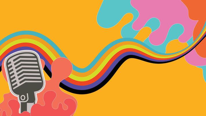 Retro Microphone with Colorful Abstract Waves on a Vibrant Background