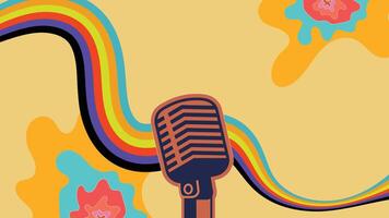 Retro Microphone with Futuristic Rainbow Waves on Abstract Background vector