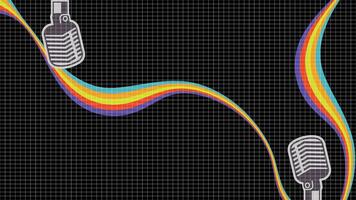 Vintage Microphone with Colorful Sound Waves on Abstract black grid Background vector