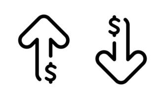 Dollar arrow up and down outline icon. USD increase and decrease sign symbol vector