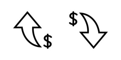 Dollar up and down icon in outline style. USD arrow sign symbol vector
