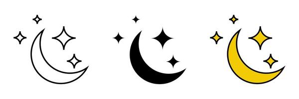 set of star moon icons, night symbols. modern design isolated on white background vector