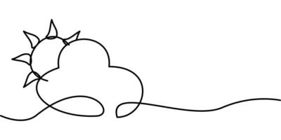 continuous line drawing of sun cloud symbol. abstract line art illustration vector