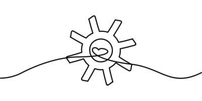 continuous line drawing of sun and heart symbols. abstract line art illustration vector