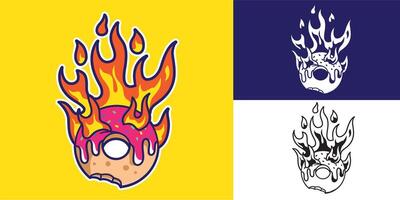 set of donut with fire good for sticker, badge, element design, logo, cafe, etc vector