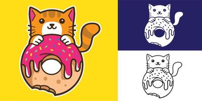 cat with donut good for sticker, badge, printable, logo, element design, etc vector