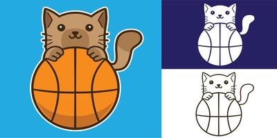 set of cat with basketball good for logo, sticker, badge, element design, etc vector