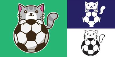 set of cat with football good for sticker, badge, element design, printable, etc vector