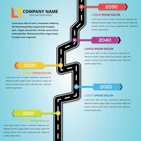 Winding colorful road vertical infographic. Presentation of time company milestones vector