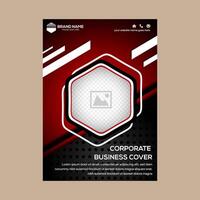 modern brochure, technology design, flyer with futuristic hexagon background. Layout template. Poster of black, grey, red, white color. Geometric magazine cover, arrow, triangle design vector