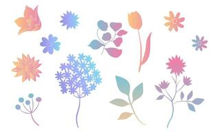 gradient color leaf and flower element object vector