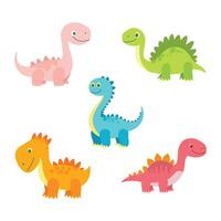 Set of Funny Dino Dinosaur Animal Cartoon Character with Happy Expression vector