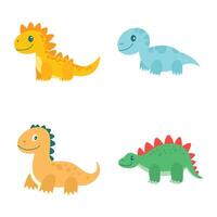 Collection of Cute Dino Dinosaur Animal Cartoon Character with Happy Expression vector