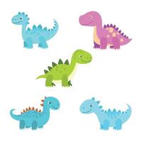 Set of Adorable Dino Dinosaur Animal Cartoon Character with Happy Expression vector