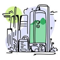 illustration visualizing a clean energy future powered by hydrogen fuel cells, with a sun and natural elements in the background. Perfect for educational materials, presentations vector