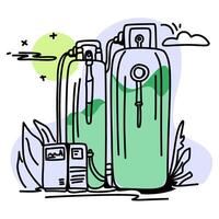illustration highlighting the potential of hydrogen fuel cells as a clean energy source, with a sun and natural elements in the background. Perfect for educational materials, presentations vector