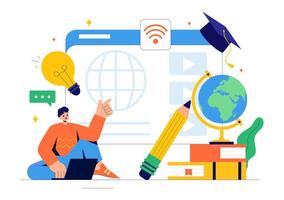 E Books and Online Learning Illustration with School Items and Study Resources vector