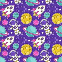 Seamless Sci-Fi Space Pattern Featuring Spaceships, Stars, and Moons in Cartoon Style vector