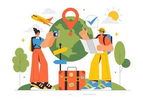 Backpacking and Tourism Illustration with Travel Essentials in a Flat Style Cartoon Design vector