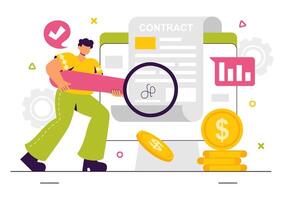 Blockchain Smart Contract Illustration Featuring Online Agreement and Secure Digital Signature vector