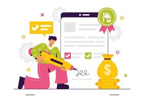 Flat Style Smart Contract Illustration with Digital Document Verification and Secure Signature vector