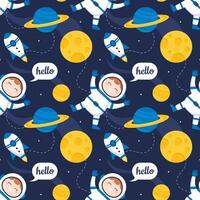 Celestial Space Seamless Pattern with Flying Rockets and Colorful Planetary Systems vector
