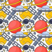 Seamless Cosmic Exploration Pattern with Spaceships, Asteroids, and Planets vector
