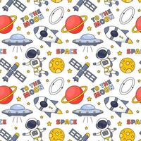 Flat Style Seamless Pattern of Rockets and Planets for Space-Themed Backgrounds vector