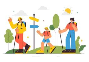 Exploration and Vacation Illustration with a Camera, Suitcase, and Map in a Flat Cartoon Background vector