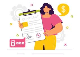 Online Agreement and Digital Signature Illustration with Secure Smart Contract System vector