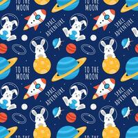 Space Exploration Seamless Pattern with Astronauts, Rockets, and Floating Planets vector
