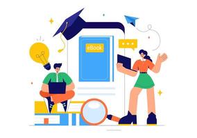 Remote Learning and Digital Books Illustration with Students and Study Tools vector